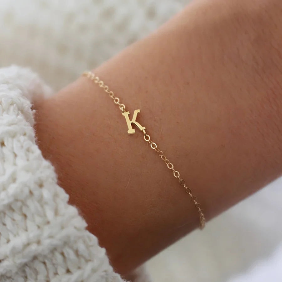 Initial Letter Bead Bracelet Thin Chain Minimalist Elegant - Tophatter Daily Deals